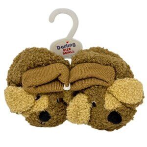 Darling Small Dog Face Slippers For Kids Cute Plush Anti-Slip Sole Brown & Yello